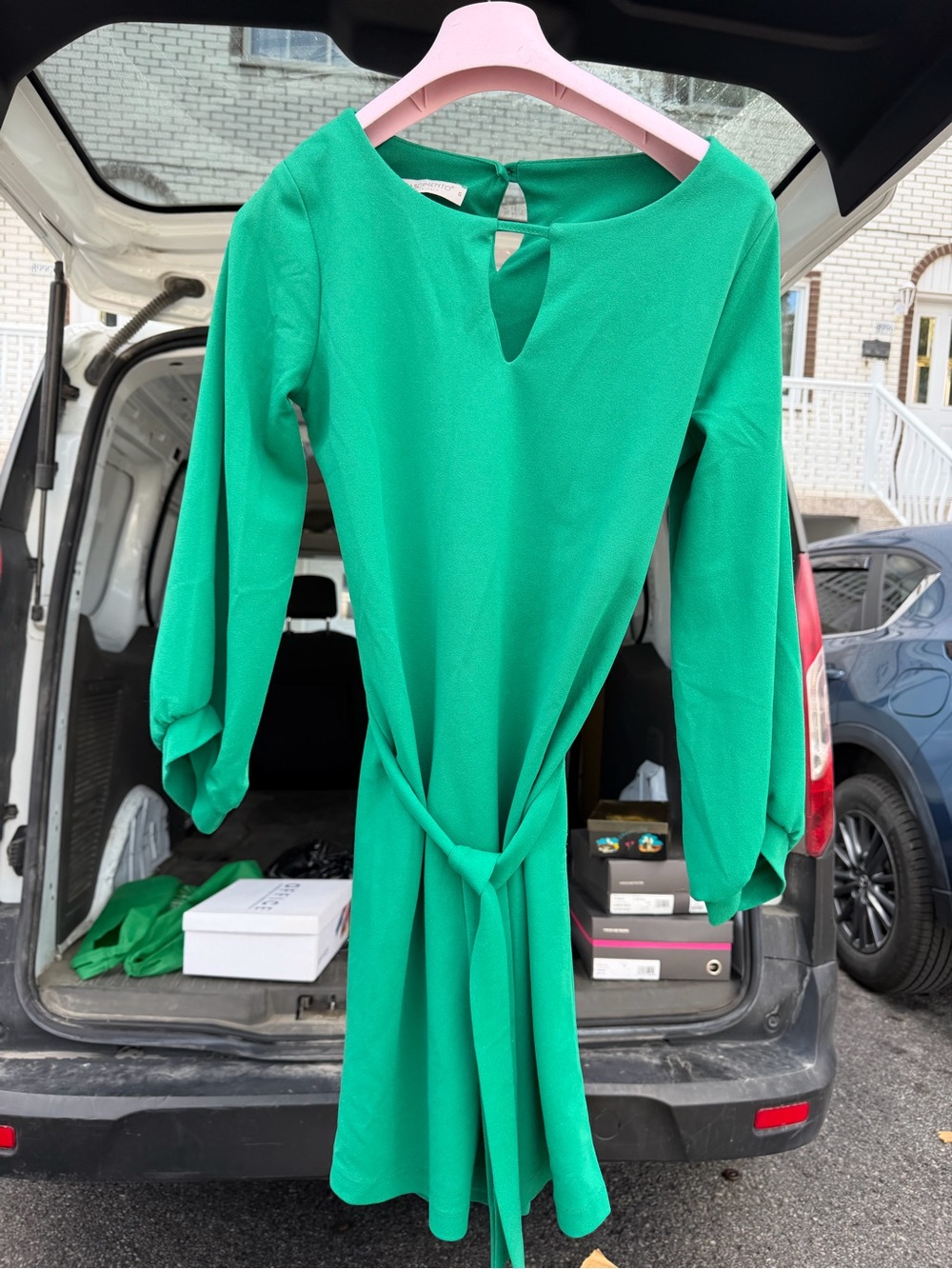 Rinascimento Emerald Green Tie-Waist Long Sleeve Dress